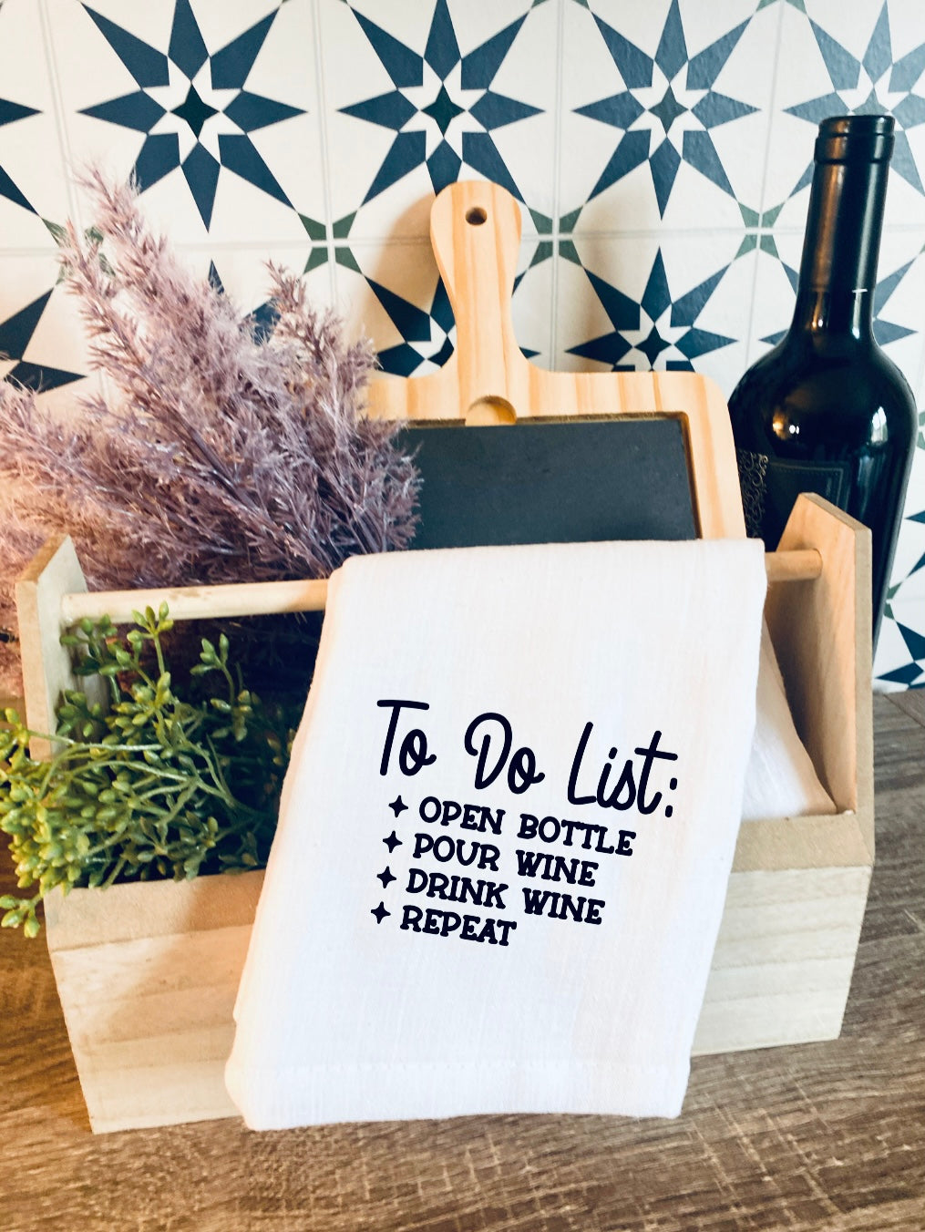Funny Kitchen Dish Towel | Minimalist Farmhouse Kitchen Decor | Wine & Mom Humor Tea Towels
