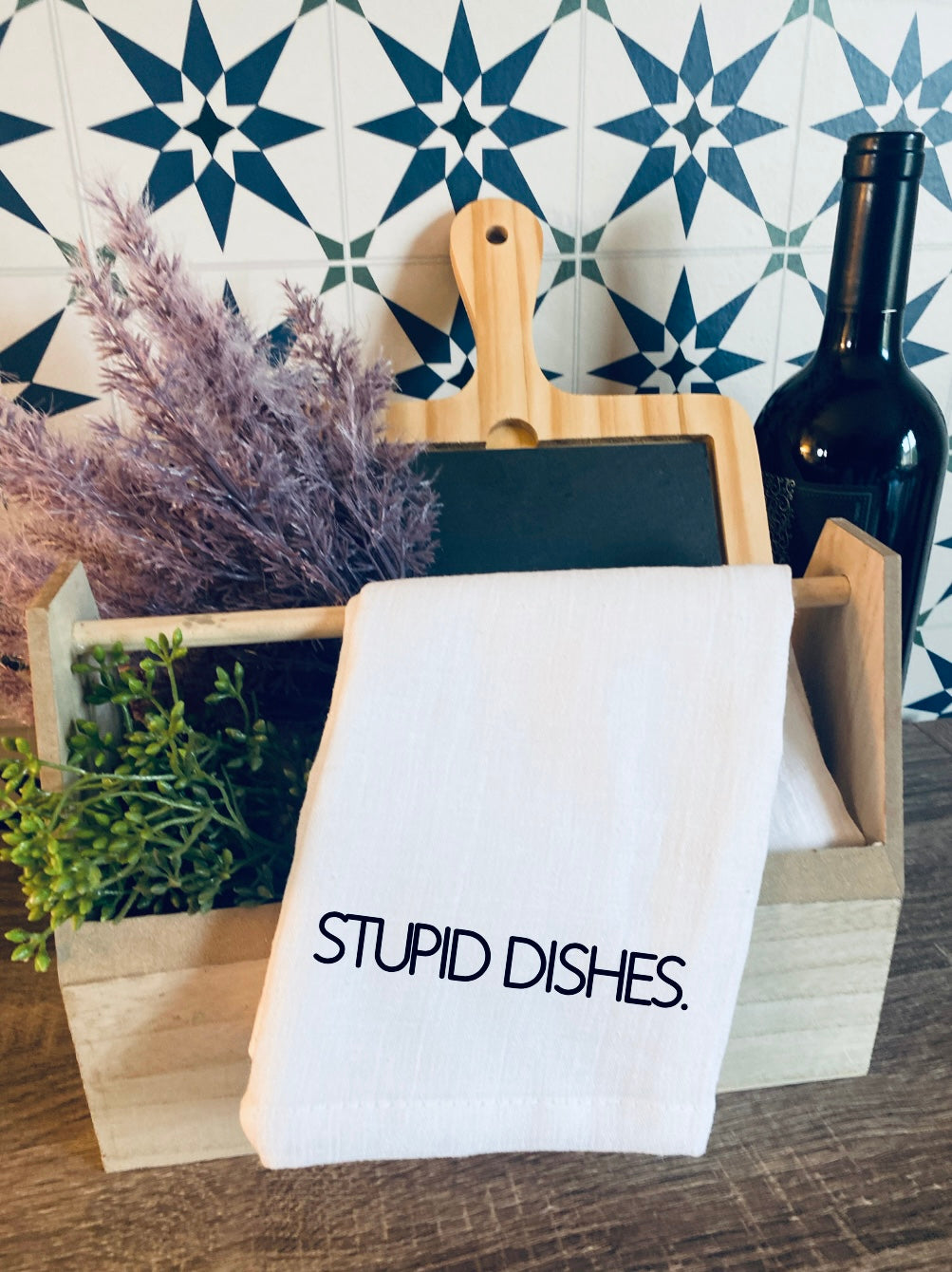 Funny Kitchen Dish Towel | Minimalist Farmhouse Kitchen Decor | Wine & Mom Humor Tea Towels