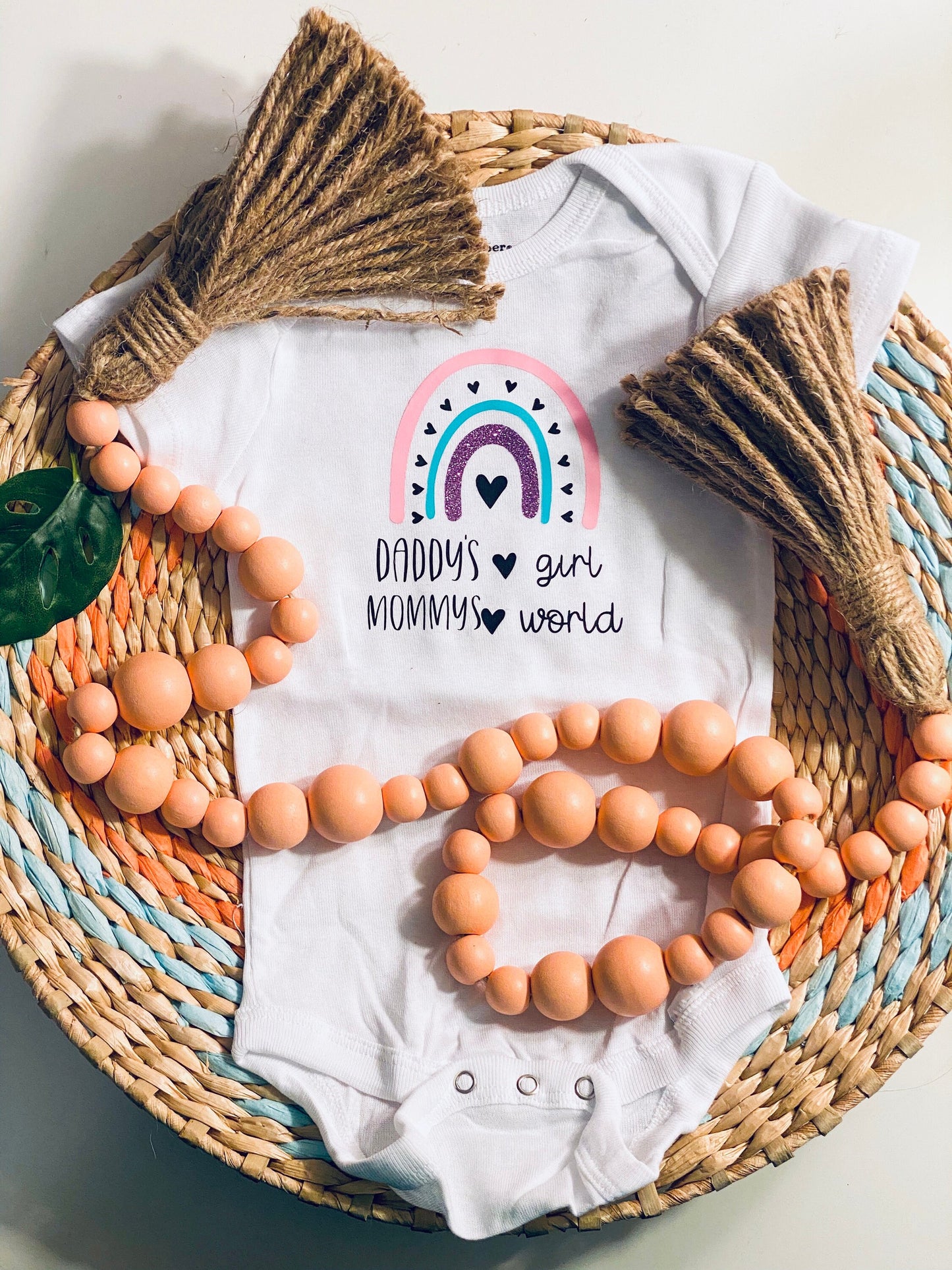 Daddy’s Girl Mommy’s World. Sweet baby onesies, unique baby gift, newborn, baby shower gift, baby girl, rainbow