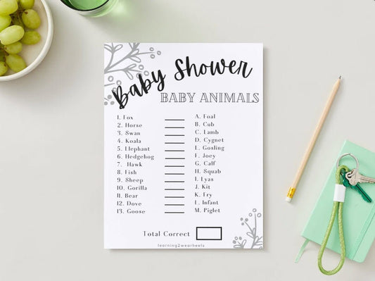 Baby Animal Shower Games, PDF, digital download, printable, Printable Baby Shower Games, Rustic Guess Baby Animals card