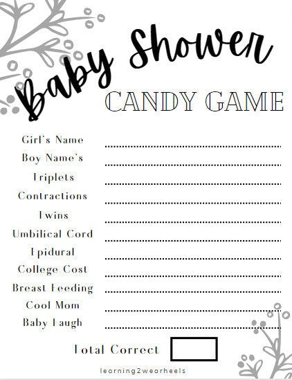 Candy Game, Baby Shower Games, PDF, digital download, printable, Printable Baby Shower Game, Rustic, Candy Game Baby Shower, Game, trivia